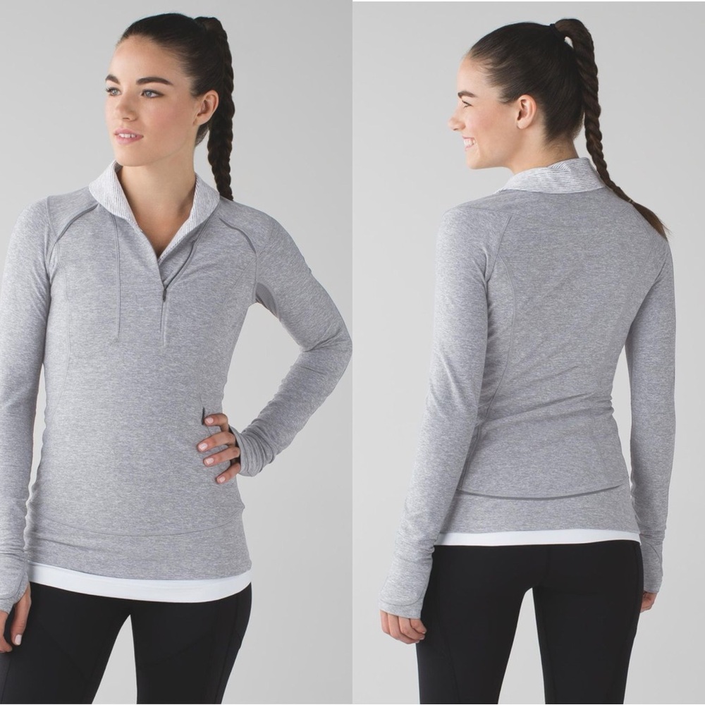 Lululemon Think Fast Pullover Heathered‎ Slate / Tonka Stripe Heathered White 6